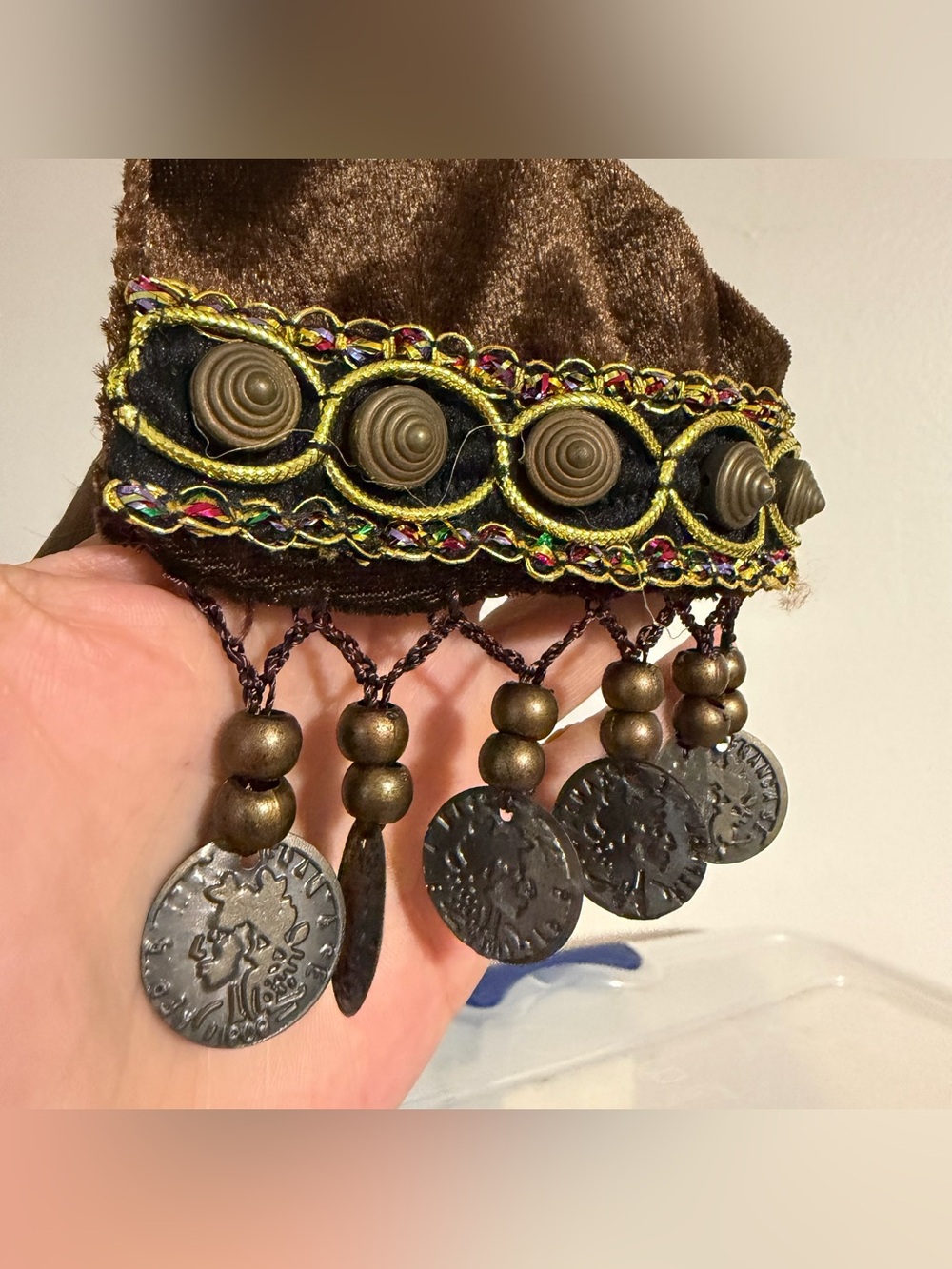 Brown Belly Dance Hip Scarf with Fringe and Coins - Picture 9 of 9